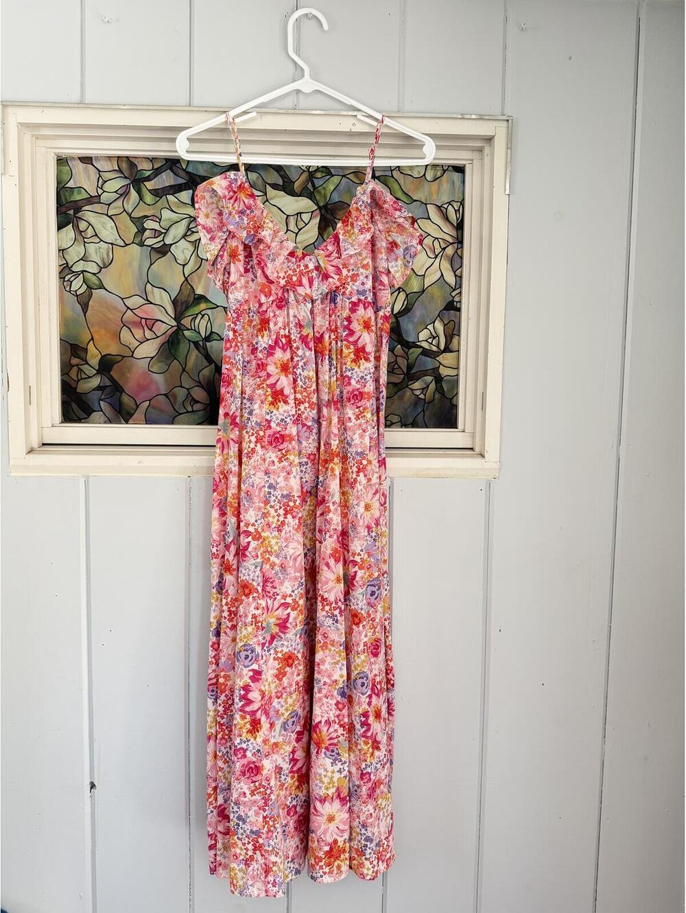 HM Floral Ruffle Trim cotton Maxi Dress size XS